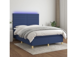 Cama Box Spring C/ Colchão E Led 140x200 Cm Tecido Azul