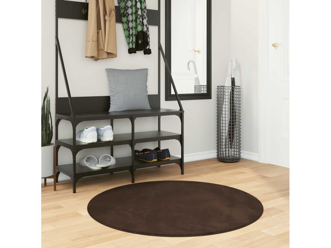 Vidaxl Tapete De Pile Médio, Macio E Lavável Huarte Castanho Ø 100 Cm