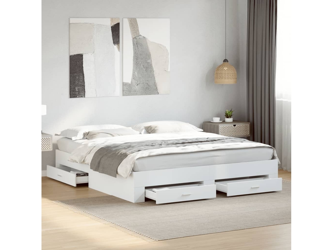 Estrutura De Cama C/ Gavetas 200x200cm Derivados Madeira Branco