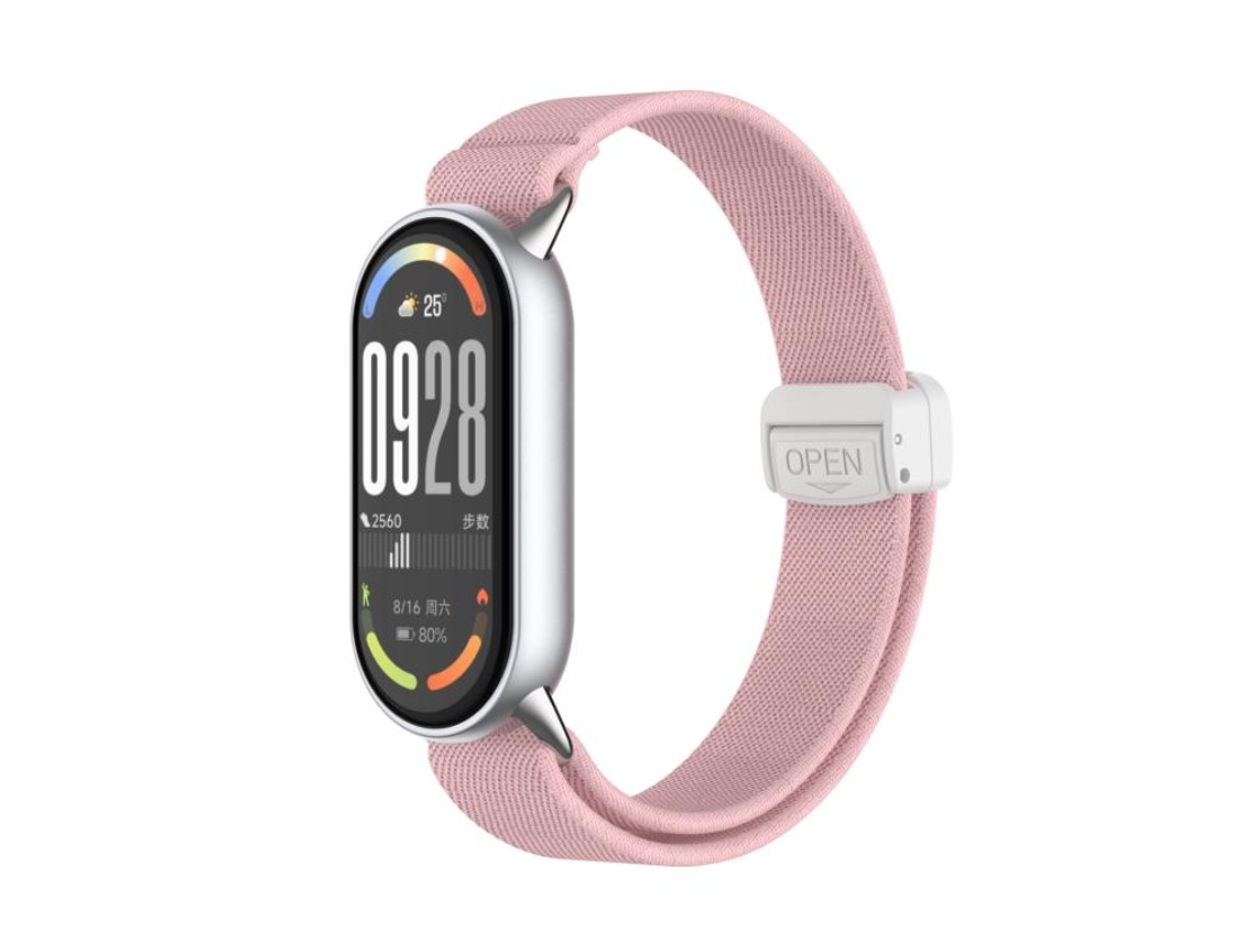 Bracelete para Xiaomi Smart Band 10/9/8 Nylon Elástico Cabeça de Metal Fivela Magnética Rosa Pérola XIAOMOYU