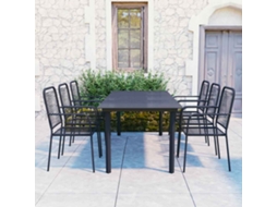 Vidaxl 7 Pcs Conjunto De Jantar Para Jardim Vidro E Aço Preto