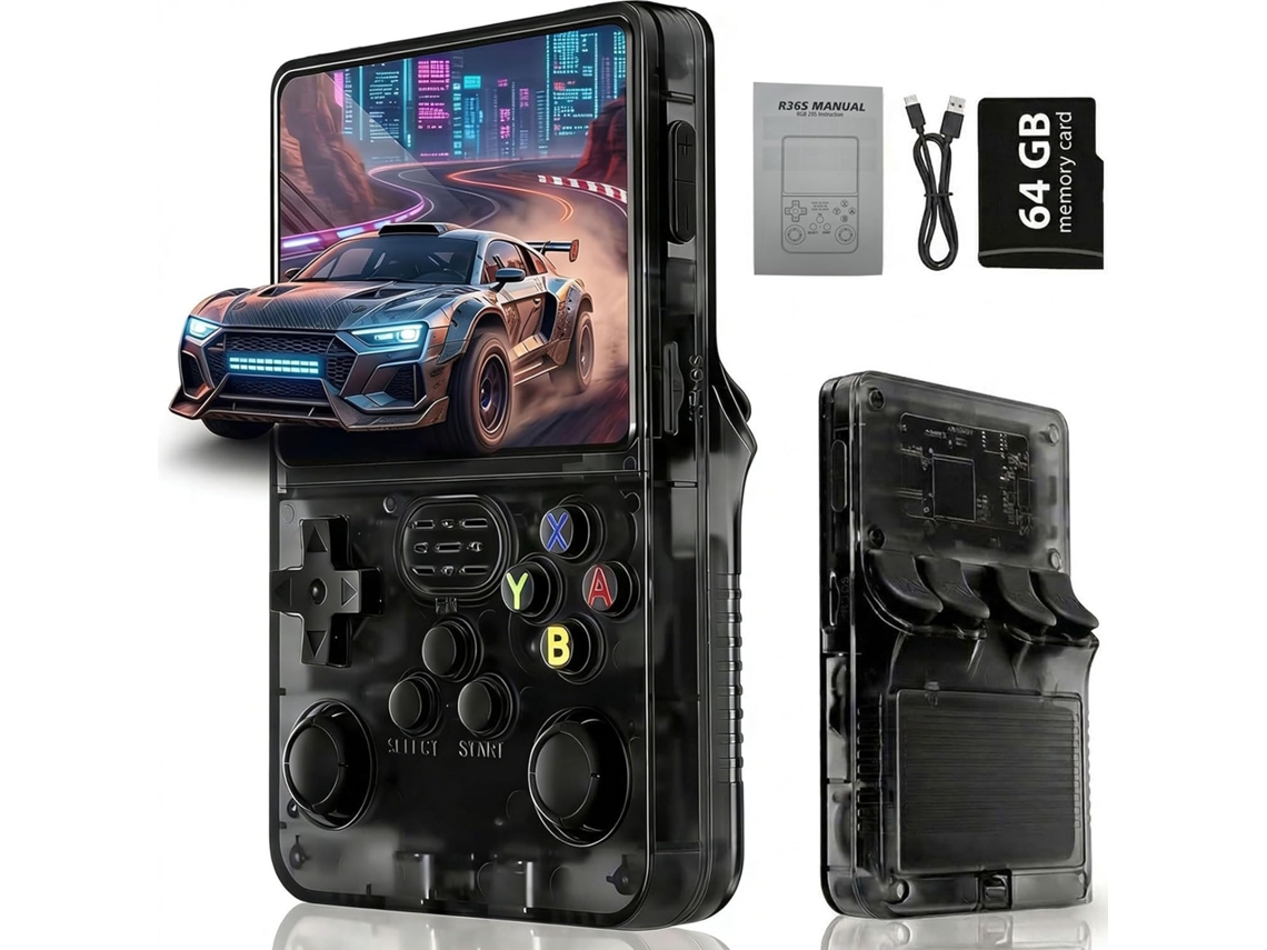 Console de Jogos Portátil Retrô com Mais 20.000 Jogos, Tela Ips 3,5 Polegadas, Sistema Linux, Modelo R36s, Ideal para Casa e Viagens (preto VONKELIOS