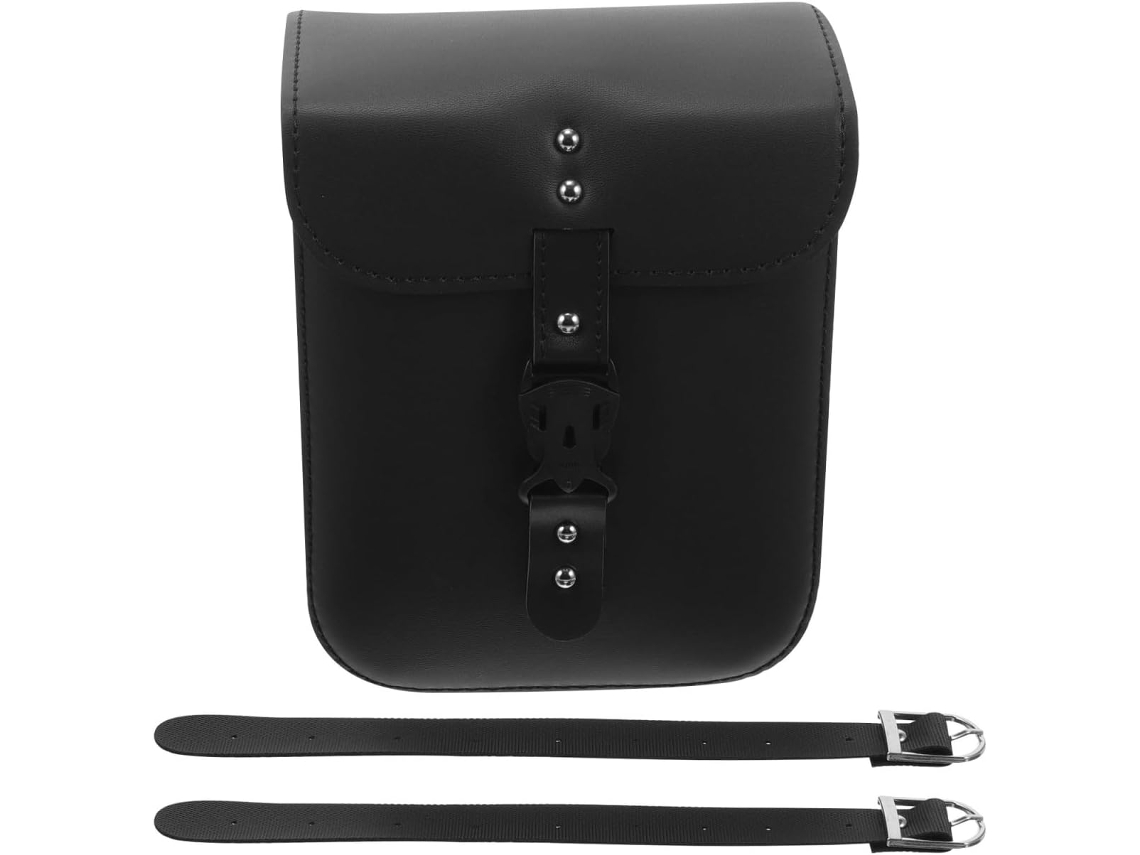 Bolsa Lateral Para Motocicleta Em Couro Sintético Preto, Multifuncional E Com Estilo Vintage.