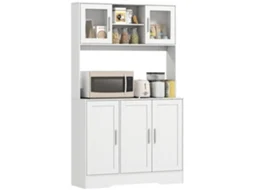 Armário De Cozinha Escandinavo Com Porta De Vidro E Bancada Branco