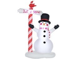 Boneco Neve Inflável 213cm com Placa 3 Led, Poliéster À Prova D'água Branco
