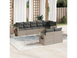 Vidaxl 8 Pcs Conj. Sofás Jardim C/ Almofadões Vime Pe Cinzento-claro