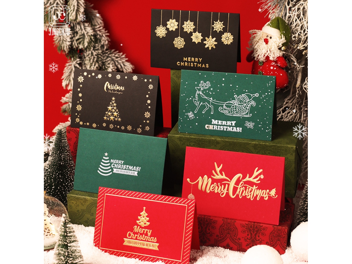 Conjunto De 6 Peças De Cartões Comemorativos Com Estampagem Dourada Em Relevo Para Natal, Cartão Comemorativo De Natal Para Negóci Aquaforge
