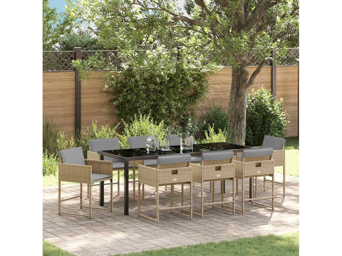 Vidaxl Conjunto De Jantar Para Jardim 9 Unid. Bege Vime Pe