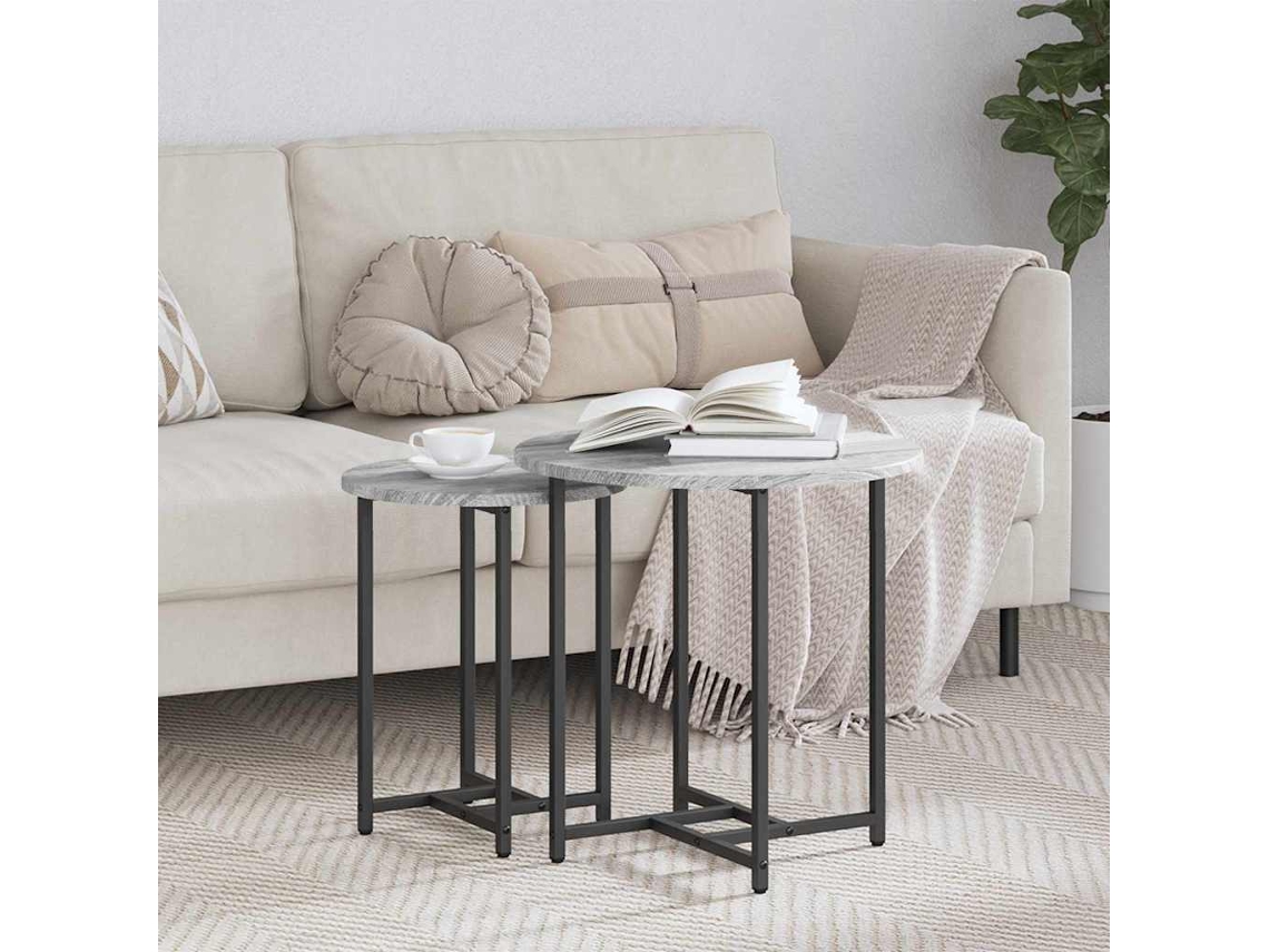 Vidaxl Conjunto De Mesas De Apoio 2 Unid. Sonoma Cinza E Preto