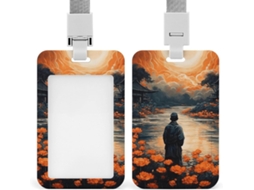 Porta Crachá Vertical Com Estampa Floral, Protetor de Crachá Com Cordão, Camada Plástica Impermeável, Crachá Estojo