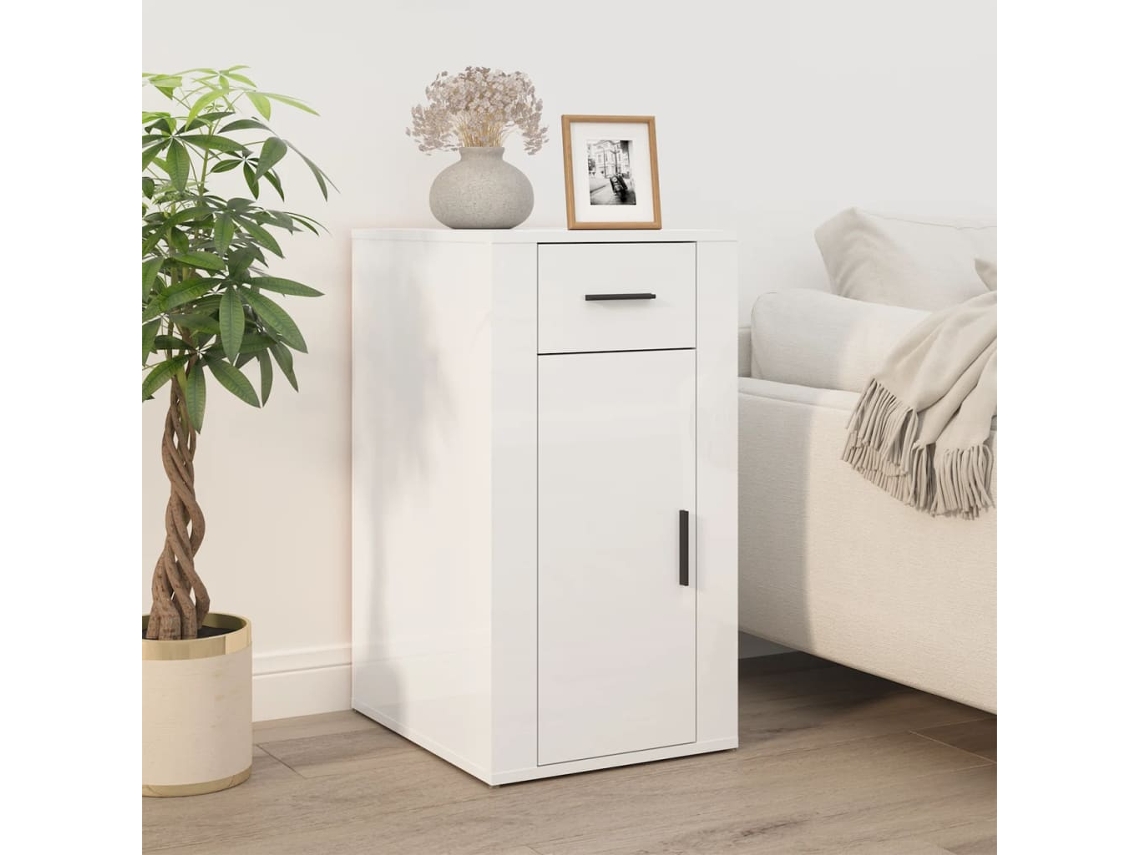 Vidaxl Armário Secretária 40x49x75 Cm Deriv. Madeira Branco Brilhante