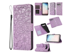 Capa De Couro Com Estampa De Girassol Em Relevo Para Samsung Galaxy S10, Com Suporte, Compartimentos Para Cartões, Carteira E Cordão.