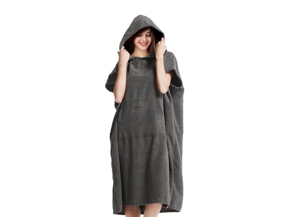 Poncho de Surf Cinza Unissex, Roupão de Algodão com Bolso e BRILVIBERA