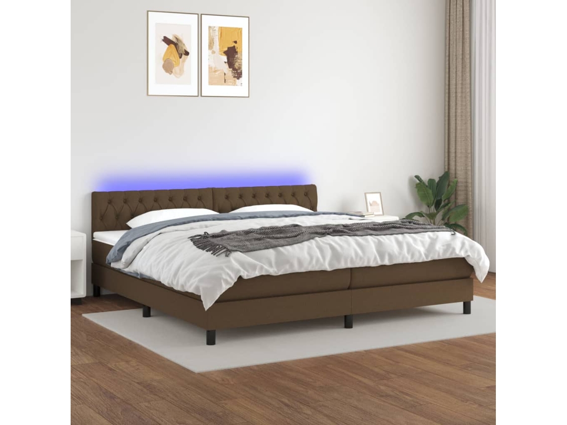 Vidaxl Cama Box Spring C/ Colchão/led 200x200cm Tecido Castanho-escuro