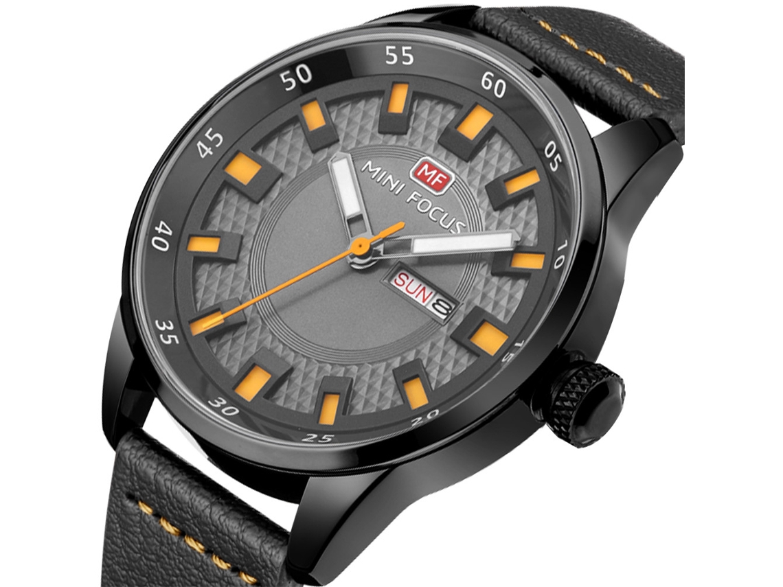 Reloj Hombre De Cuarzo Casual Impermeable Con Correa De Cuero Mini Focus (naranja Negro)