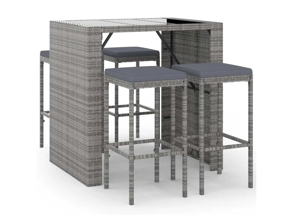 Maison Exclusive - 5 Pcs Conjunto De Bar P/ Jardim C/ Almofadões Vime Pe Cinzento