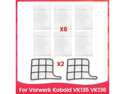Kit Com 8 Peças De Filtro E Saco Pó Para Aspirador Vorwerk Kobold Vk135 Vk136 Acessórios Substituição Tuotuo