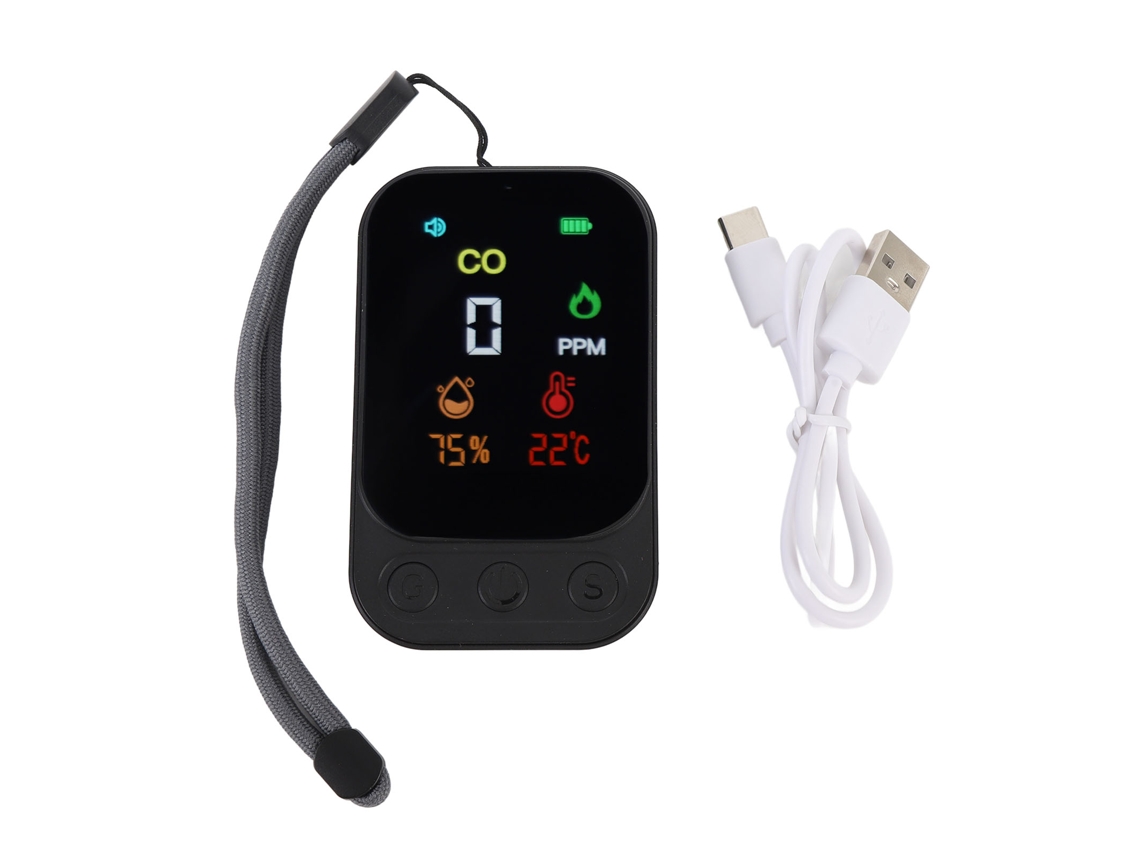 Detector de CO portátil multifuncional YURU com sensor eletroquímico, medidor de temperatura e umidade, para viagem e camping