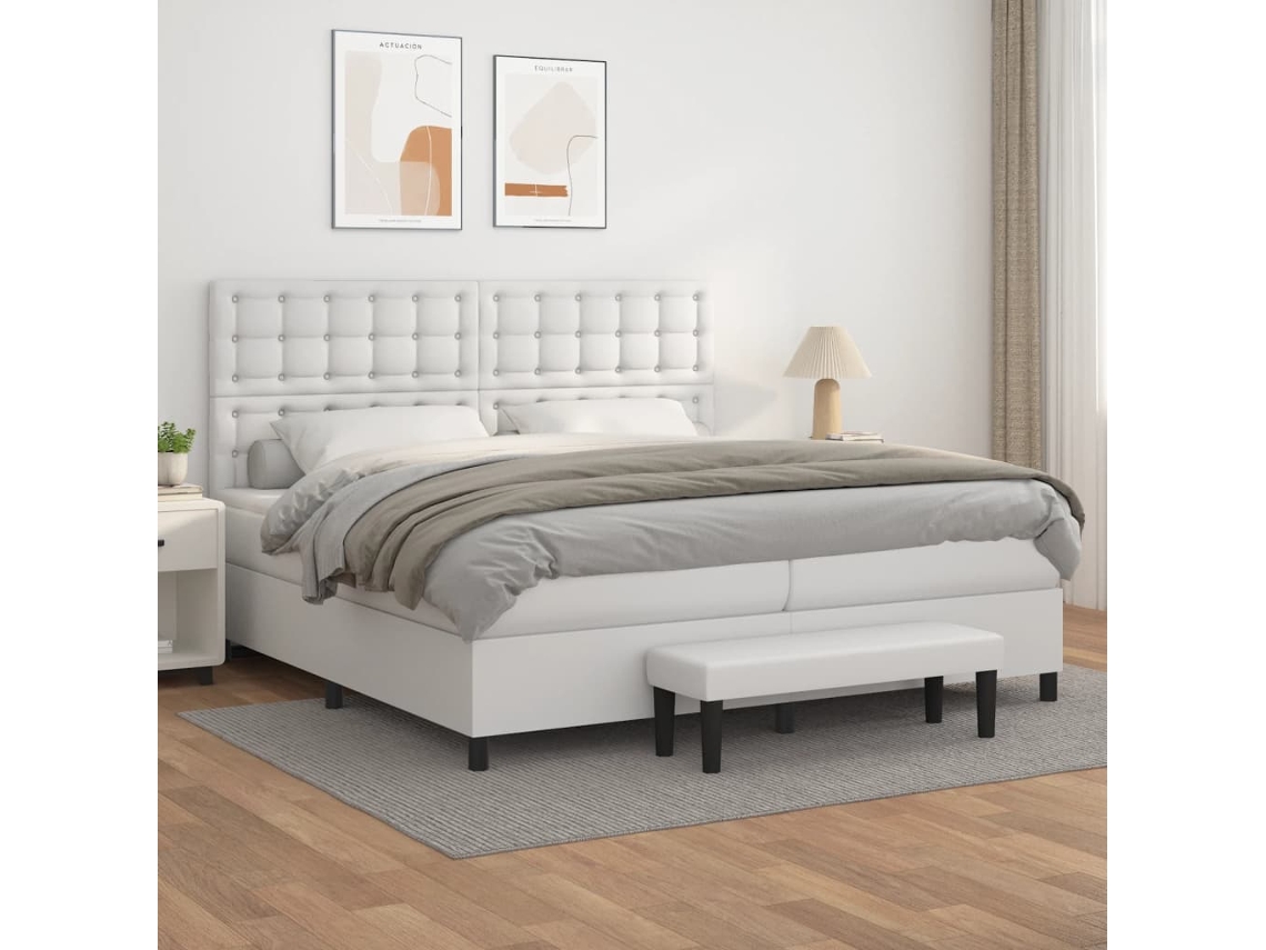 Vidaxl Cama com Molas/colchão 200x200 Cm Couro Artificial Branco