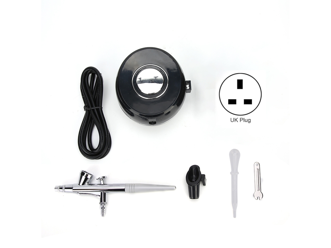 Mini bomba de ar para injeção de oxigênio, pintura, tatuagens, limpeza, kit de aerógrafo 136 de 0,4 mm, plugue do Reino Unido, 100-240 V