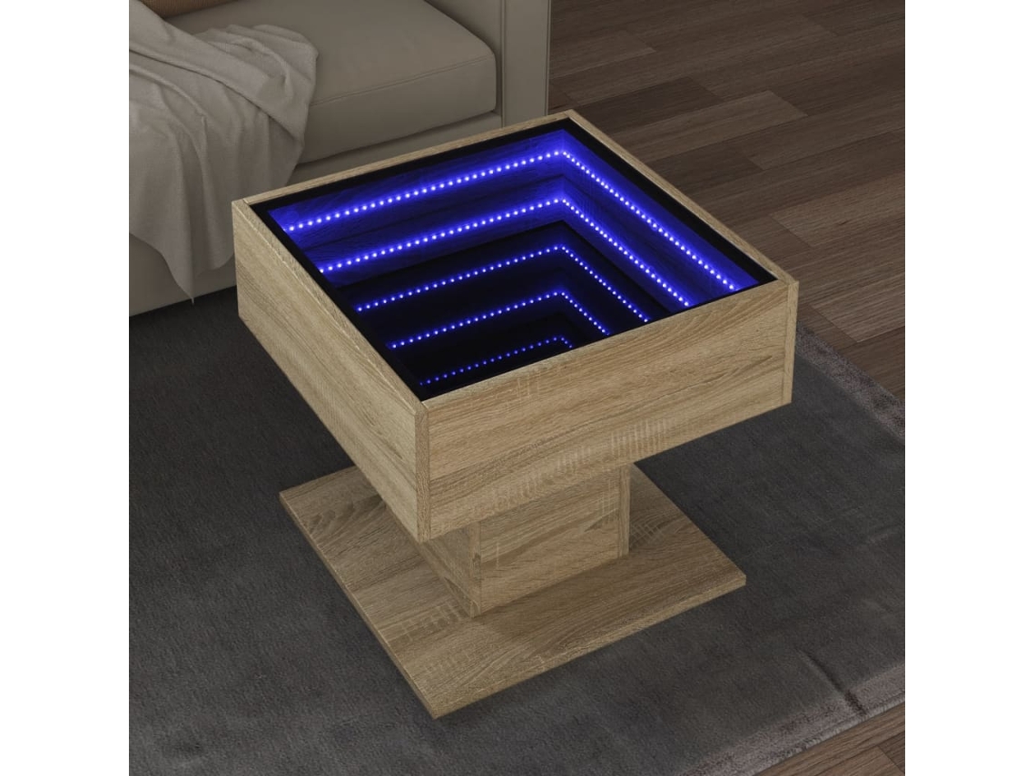 Vidaxl Mesa De Centro C/ Leds 50x50x45 Madeira Processada