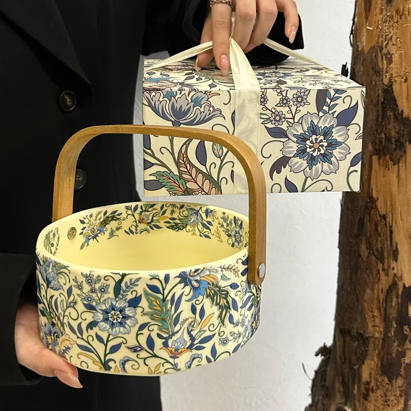 Cesta de Frutas de Cerâmica, Estilo Retrô, Linda Fruteira para Cozinha MDUG (caixa de Presente Amarela)