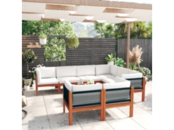 Vidaxl Conjunto De Lounge De Jardim Vidaxl Com 10 Peças E Almofadas Em Madeira De Acácia Creme E Corda