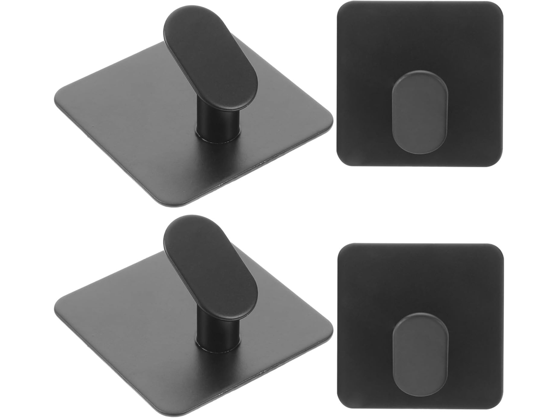Hemobllo Conjunto De 4-ganchos Adesivos Quadrados Aço Inoxidável Para Toalhas, Com Design Elegante, Para Banheiros