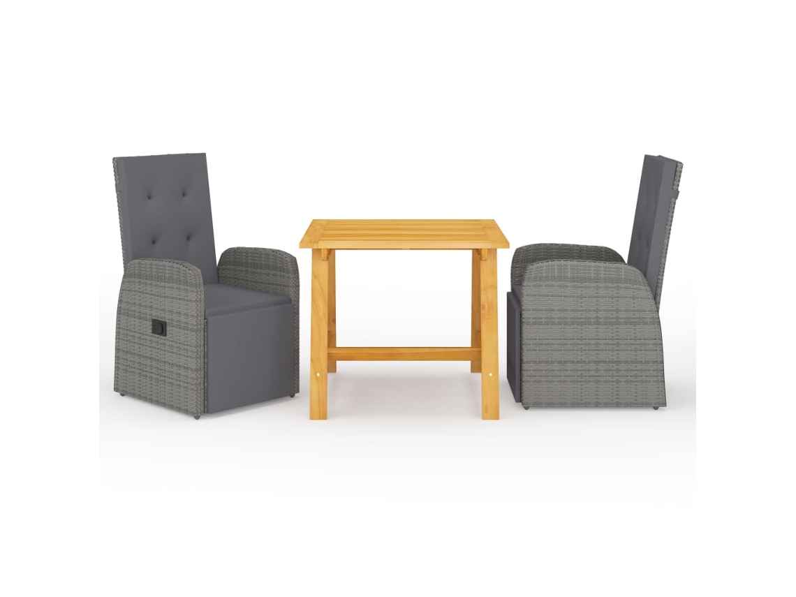 Vidaxl 3 Pcs Conjunto De Jantar Para Jardim Cinzento