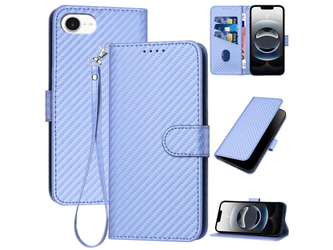 Capa De Couro Para Iphone 16e - Fivela Em Fibra De Carbono - Com Cordão