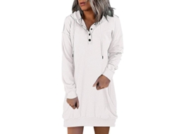 Vestido casual de inverno Rebe com capuz, manga comprida, moletom de algodão liso, tamanho G feminino, branco