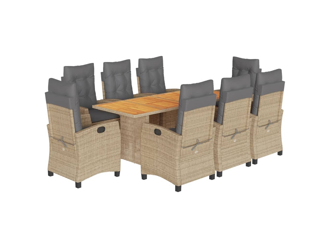 Maison Exclusive - 9 Pcs Conj. Jantar Jardim C/ Almofadões Vime Pe Bege Misturado