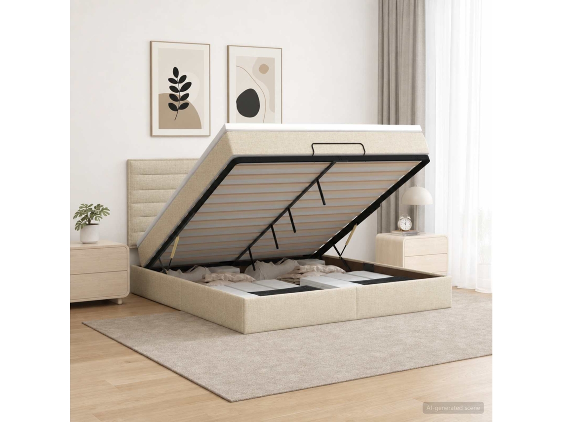 Vidaxl Cama Ottoman Com Colchão Creme 140 X 200 Cm Tecido