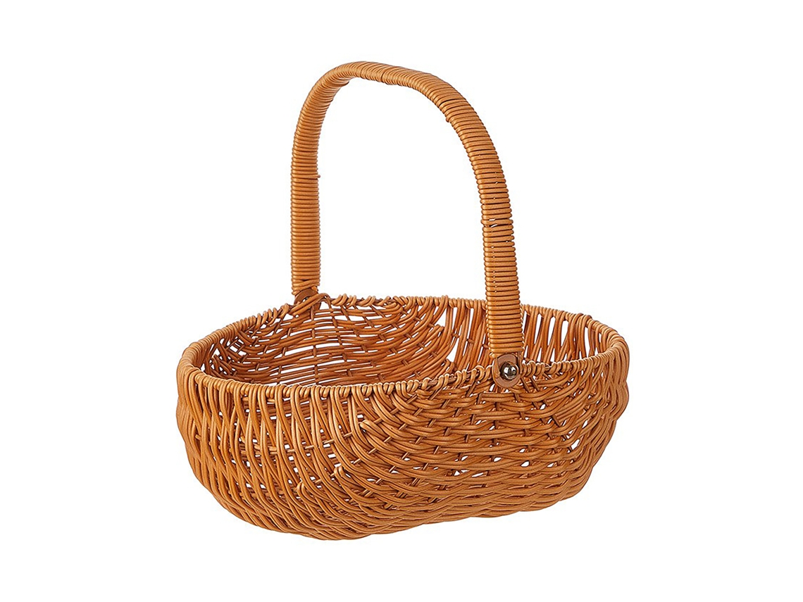 Cesto de Flores Rattan Natural Jardim Piquenique Estilo Prático
