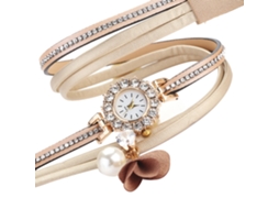 Relógio de Pulso Feminino de Moda com Pulseira de Couro Pu e Strass (bege)