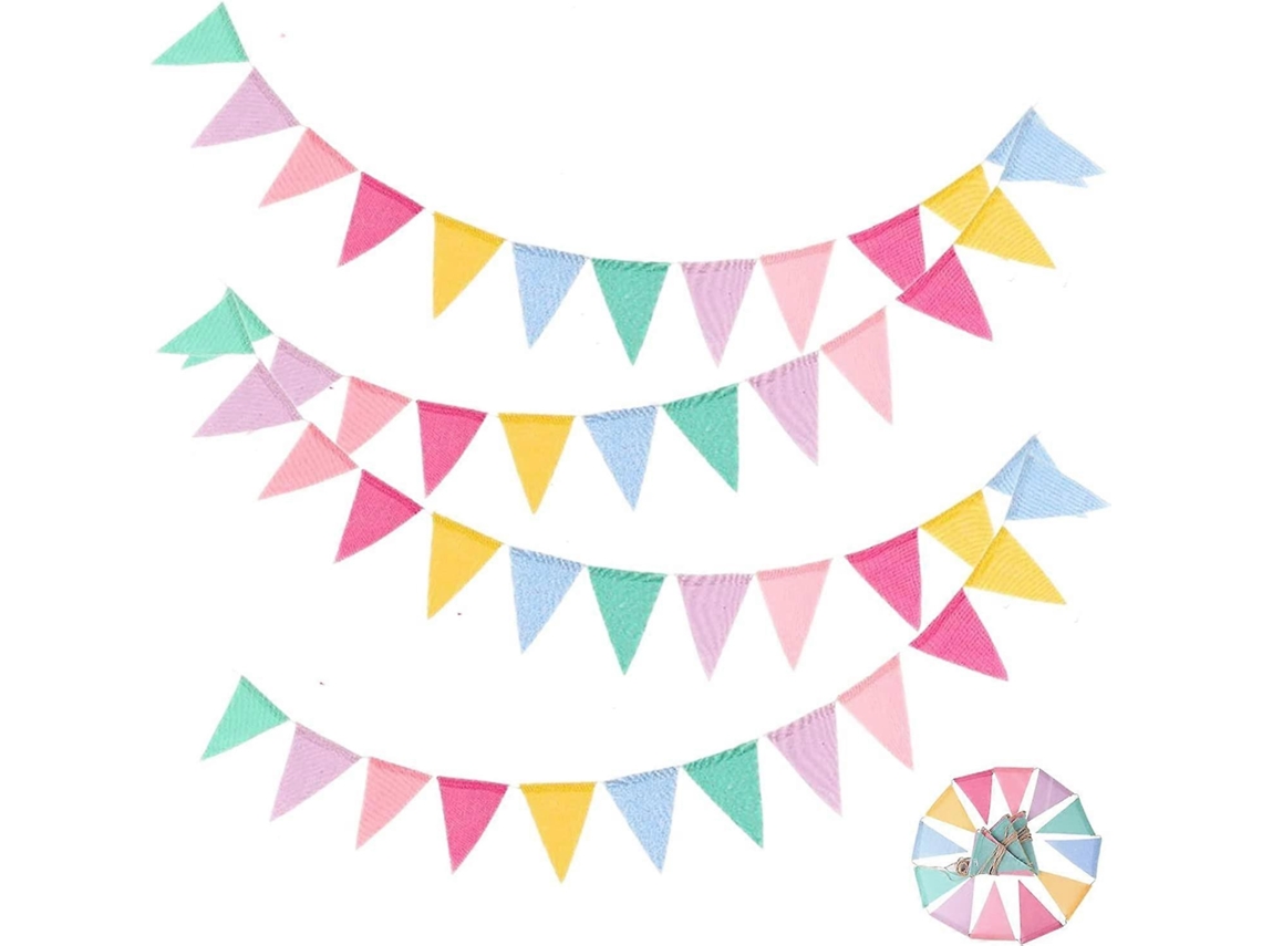 Omni 48 Bandeiras Triangulares de Juta Multicolor 4 Penões Bandeirines Exteriores para Festa de Aniversário