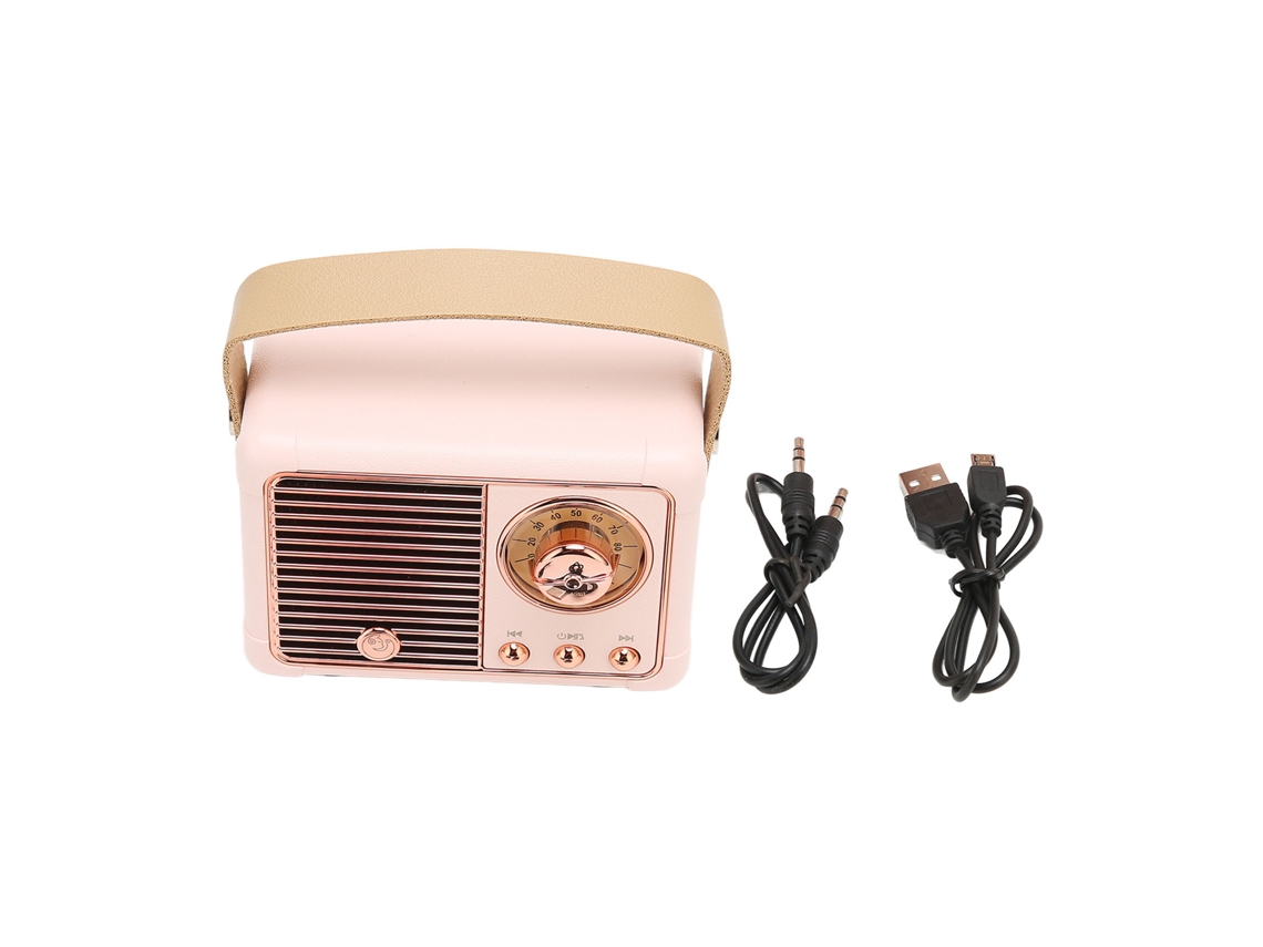 Caixa De Som Bluetooth Retrô Vintage Portátil Com Som Estéreo Hifi Transmissão Rápida Baixo Consumo De Energia Rosa
