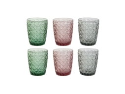 Conjunto de Copos DKD HOME DECOR Verde Cinzento Cor de Rosa Cristal com Relevo 240 Ml 6 Unidades
