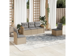 Conjunto de 5 Sofás para Jardim com Almofadas Vime Pe Bege Dkd Home Decor