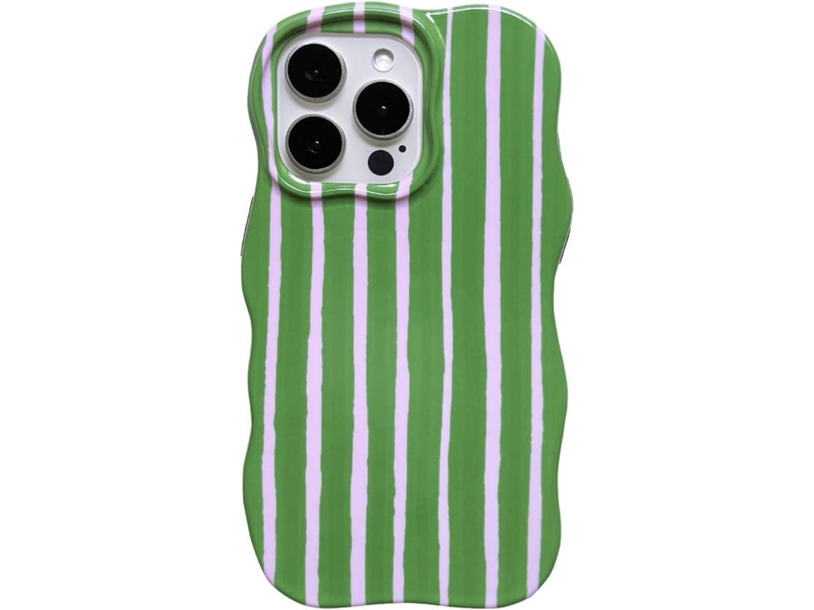 Capa Para Iphone 16 Pro Listrada, Estilosa, Moderna E Ondulada, Resistente A Impactos, Verde