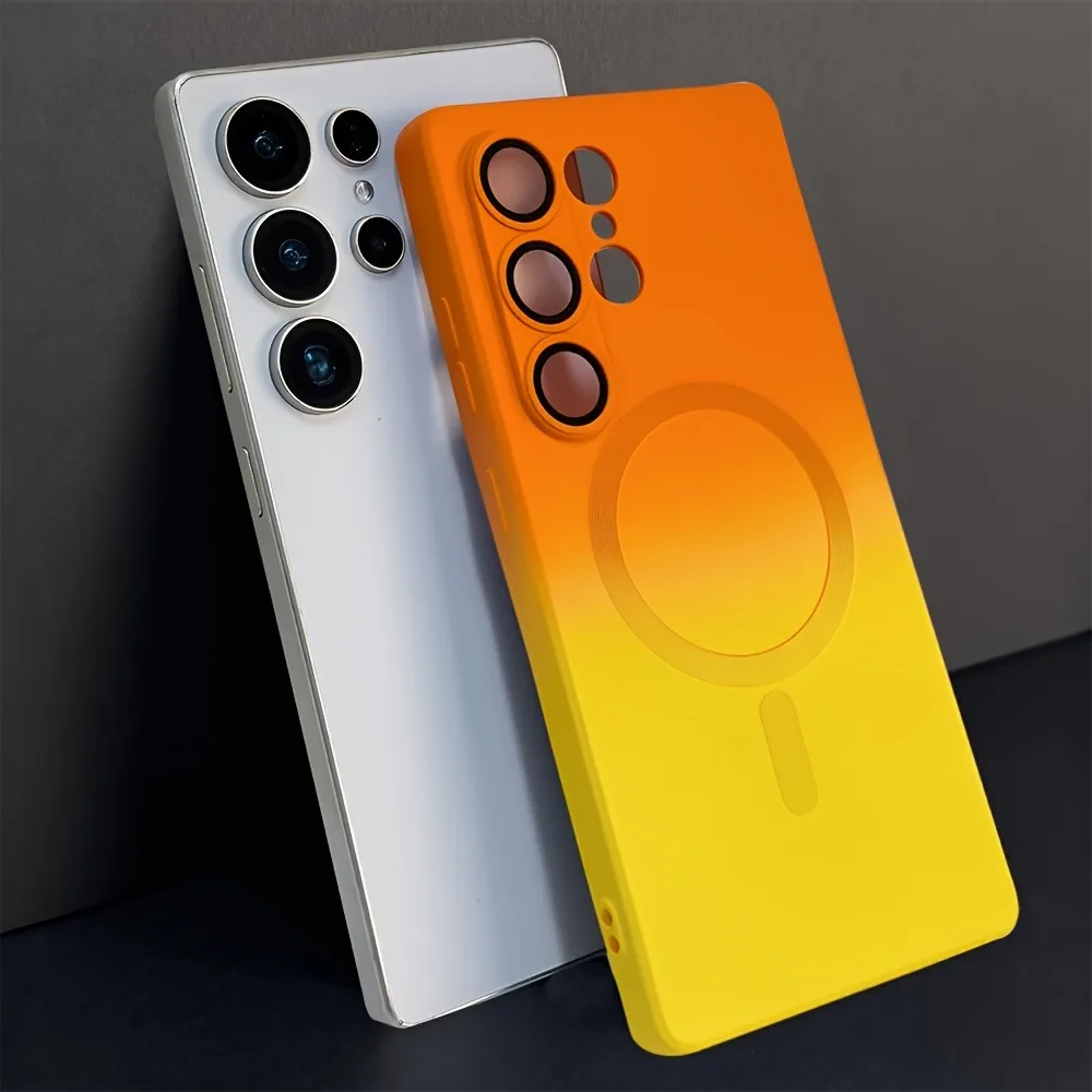 Capa Magnética De Luxo Com Efeito Degradê Para Galaxy S23 Ultra (laranja-amarelo).