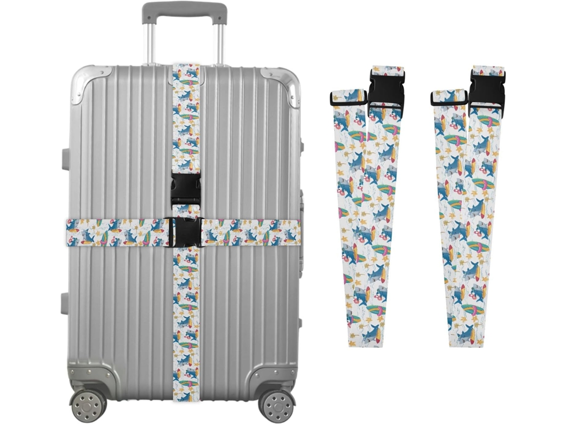 Conjunto De 2 Cintas Bagagem Com Estampa Tubarão Azul, Ideais Para Malas De Viagem Cintas Ajustáveis E Resistentes