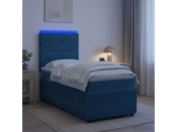 Vidaxl Cama Box Com Led E Colchão Azul 100 X 200 Cm Veludo