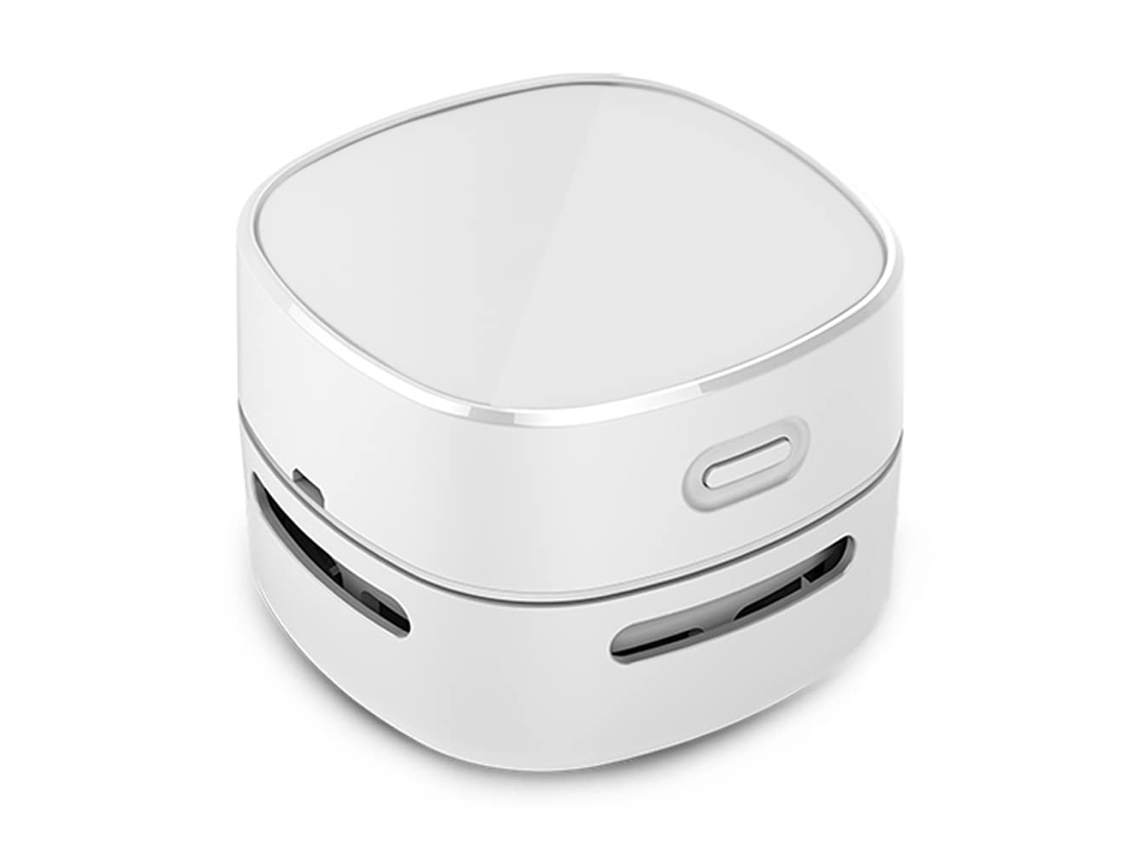 Mini Aspirador de Secretária Branco Recarregável, Baixo Consumo, Autonomia 400min, Bico 360°, para Teclado, Casa, Escola e Escritório.
