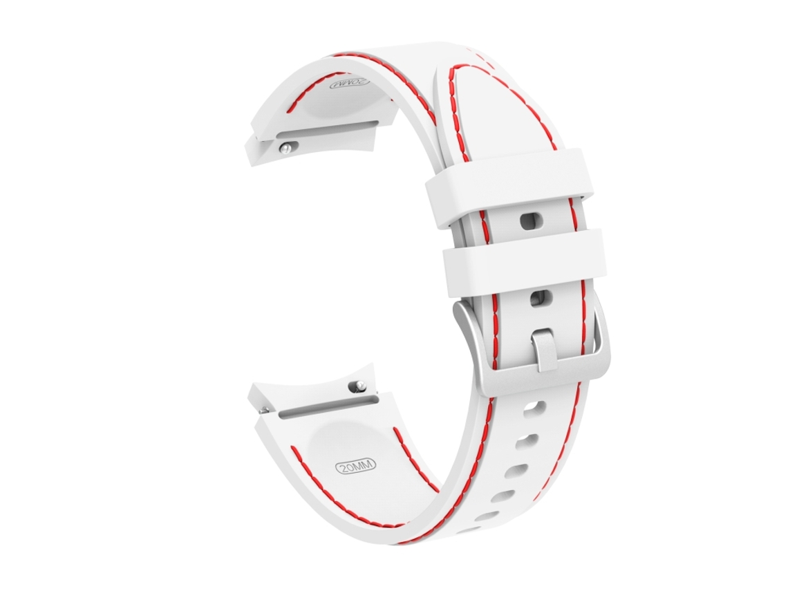 Bracelete para Samsung Galaxy Watch 4 / Watch 4 Classic Silicone com Costura Branco Vermelho XIAOMOYU