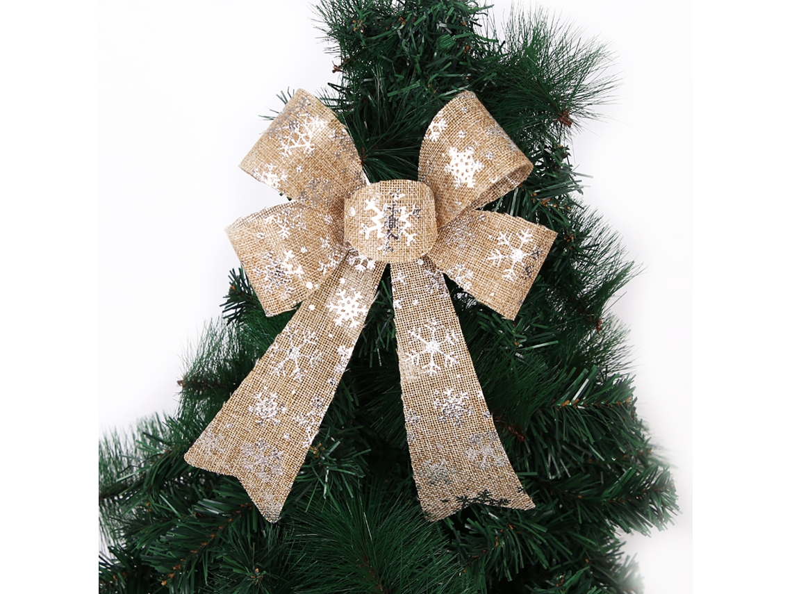 Laxiscreed Laço De Natal 27x20cm Em Khaki Com Estampa De Flocos De Neve Para Festas
