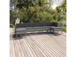 Vidaxl 7 Pcs Conjunto Lounge De Jardim C/ Almofadões Vime Pe Cinzento