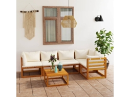Conjunto Lounge 6 Peças Jardim C/ Almofadões Acácia Maciça Creme Dkd Home Decor