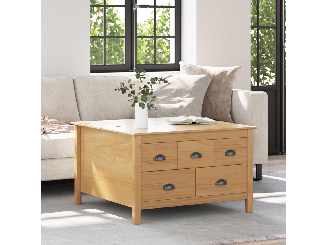 Vidaxl Mesa De Centro Com Gaveta Hill Marrom Mel 79.5 X 79.5 X 49 Cm
