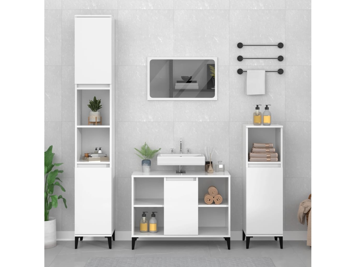 Vidaxl Móvel P/ Lavatório 80x33x60 Cm Deriv. Madeira Branco Brilhante